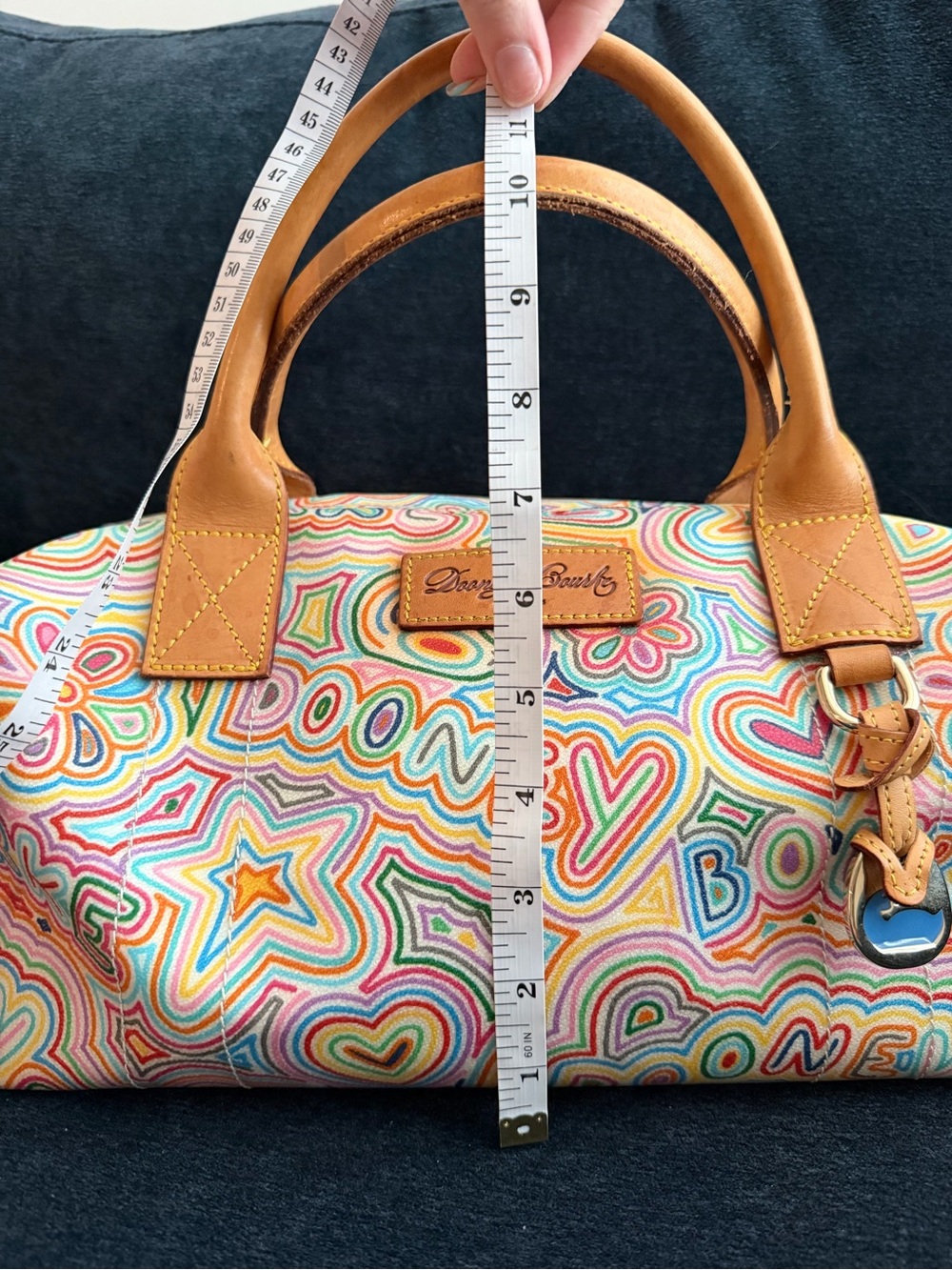 Dooney & Bourke Vintage Graffiti Doodle Coated Canvas Barrel Bag Satchel - Picture 14 of 15